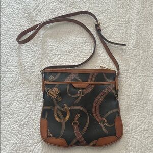 Ralph Lauren Black and Tan Equestrian Crossbody Bag